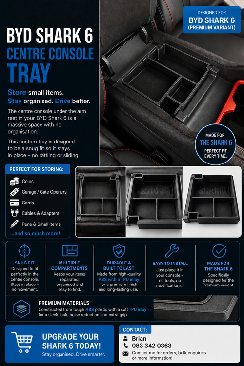 BYD Shark 6 Premium centre console tray with ABS body and TPU inlay